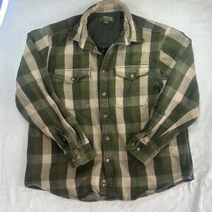 Gander Mountain Green and Beige Plaid Button-Up Cotton Work Shirt